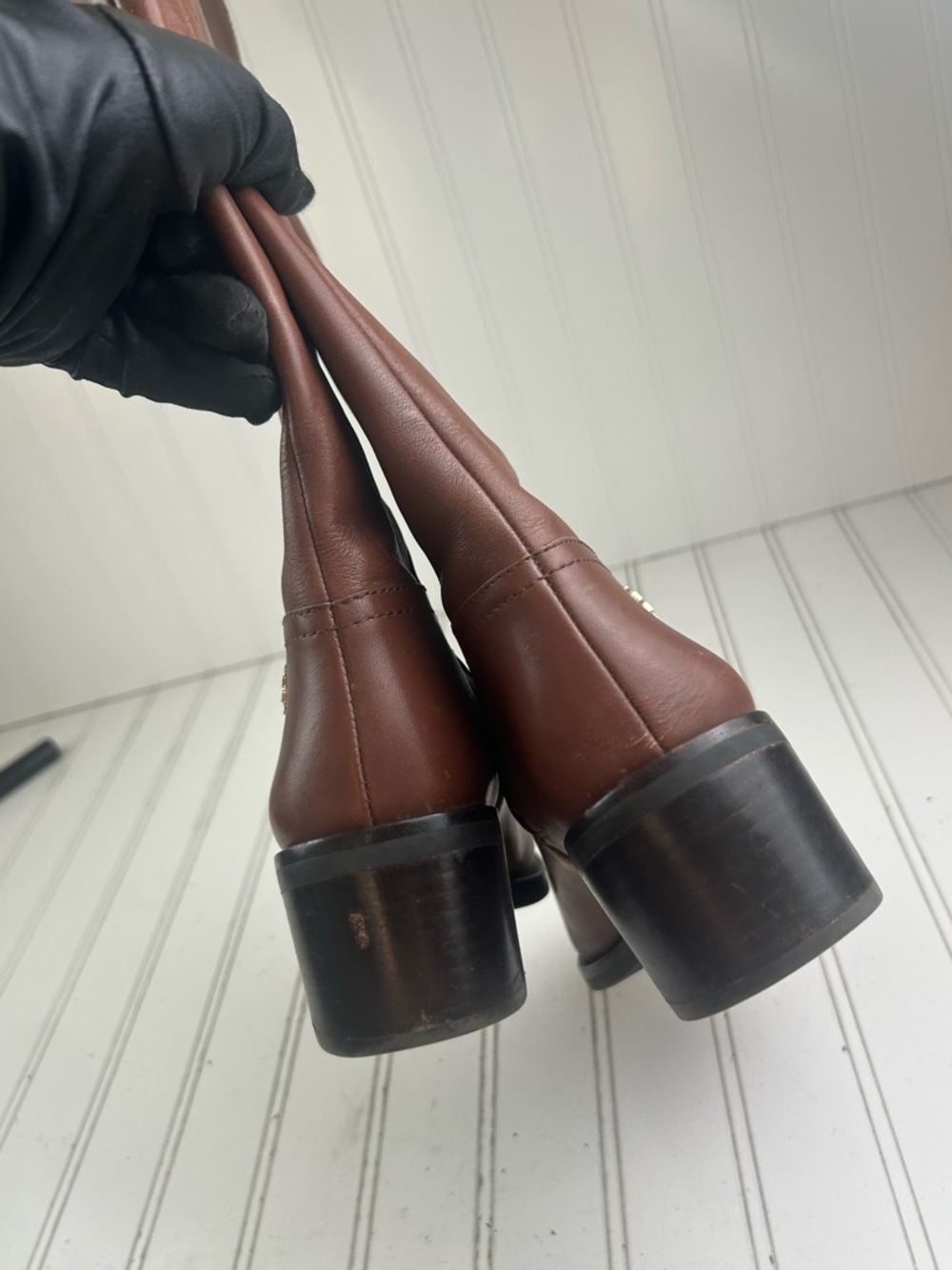 Tory Burch Fulton Sepia Brown Leather Knee High Boots Women’s Size 7.5M $550 - Picture 6 of 9